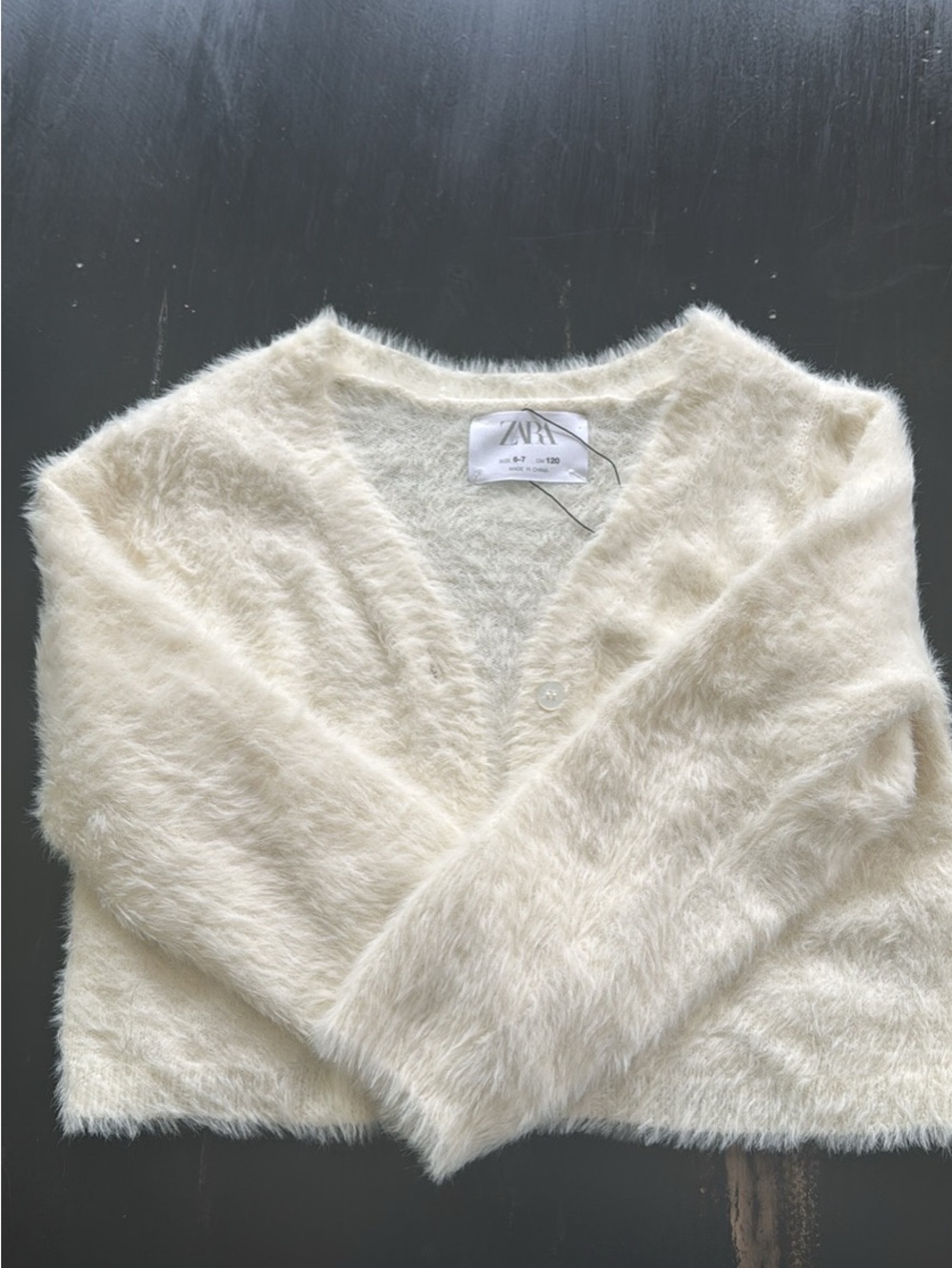 Zara Ivory Fuzzy V-Neck girls Cardigan